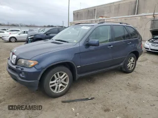 2005 BMW X5 3.0i with VIN 5UXFA13525LY06673, listed as a Copart auction lot 47687345 with 197,052 mi miles and Clean Title. Bid and sale history available at carsss.com. Image 1.