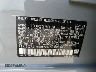2024 Honda HR-V Sport with VIN 3CZRZ1H53RM725373, listed as a Copart auction lot 85569374 with 17,170 mi miles and Salvage Title. Bid and sale history available at carsss.com. Image 14.