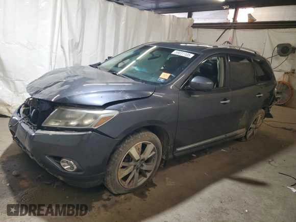 2014 Nissan Pathfinder S with VIN 5N1AR2MM8EC716889, listed as a Copart auction lot 59031105 with Not provided miles and Salvage title. Bid and sale history available at DreamBid. Image 1.