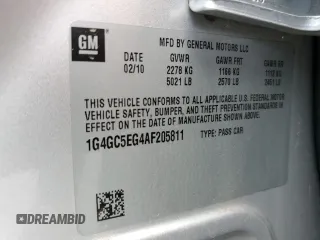 2010 Buick LaCrosse CXL with VIN 1G4GC5EG4AF205811, listed as a Copart auction lot 59100625 with 100,217 mi miles and Salvage title. Bid and sale history available at DreamBid. Image 12.