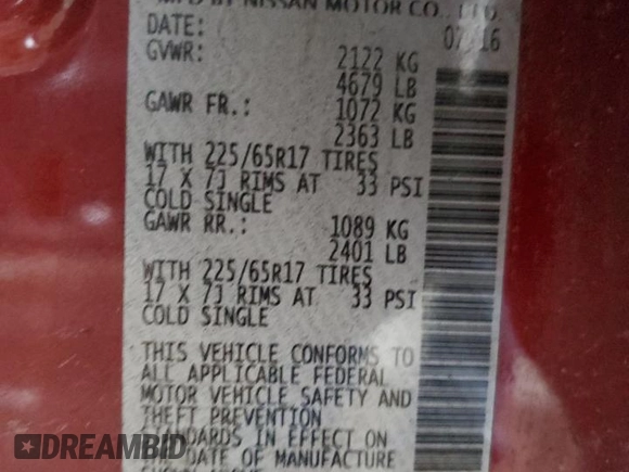 2016 Nissan Rogue SL with VIN 5N1AT2MV8GC889020, listed as a Copart auction lot 43155455 with 134,841 mi miles and Salvage Title. Bid and sale history available at DreamBid. Image 13.