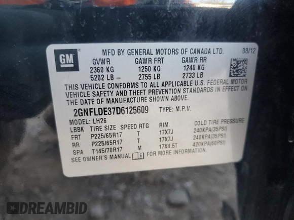 2013 Chevrolet Equinox LT with VIN 2GNFLDE37D6125609, listed as a Copart auction lot 50911125 with 134,688 mi miles and Clean Title. Bid and sale history available at DreamBid. Image 13.