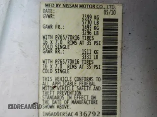 2010 Nissan Frontier SE с VIN 1N6AD0ER5AC436792, выставлен на аукционе Copart как лот 57486125 с пробегом 148 469 миль миль и Списание • Salvage title. История ставок и продаж доступна на DreamBid. Изображение 13.