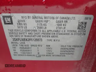 2015 GMC Terrain SLE with VIN 2GKFLWEK2F6128873, listed as a IAAI auction lot 42482250 with 183,192 mi miles and . Bid and sale history available at DreamBid. Image 9.