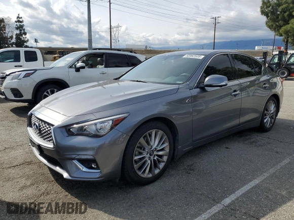 2021 Infiniti Q50 3.0t LUXE with VIN JN1EV7BP6MM700570, listed as a Copart auction lot 50962535 with 61,700 mi miles and Salvage Title. Bid and sale history available at carsss.com. Image 1.