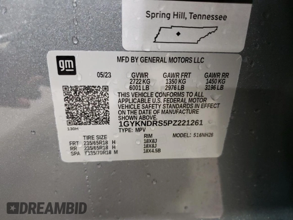 2023 Cadillac XT5 AWD Premium Luxury with VIN 1GYKNDRS5PZ221261, listed as a Copart auction lot 52779565 with 7,098 mi miles and Salvage Title. Bid and sale history available at DreamBid. Image 15.