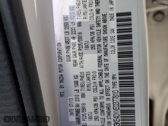 2014 Mazda CX-5 Grand Touring with VIN JM3KE4DYXE0377810, listed as a Copart auction lot 53071255 with 117,642 mi miles and Salvage Title. Bid and sale history available at DreamBid. Image 13.