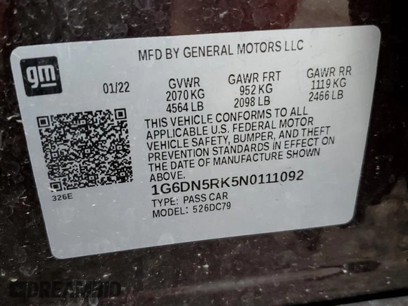 2022 Cadillac CT5 Premium Luxury z VIN 1G6DN5RK5N0111092, wystawiony jako Copart lot #86408354 z przebiegiem Nie podano mil oraz Szkoda całkowita • Salvage title. Historia ofert i sprzedaży dostępna na DreamBid. Obrazek 15.