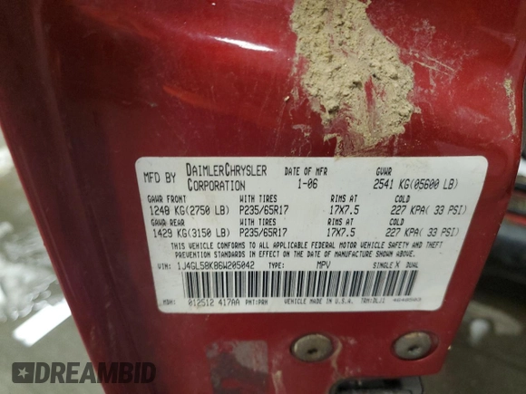 2006 Jeep Liberty Limited with VIN 1J4GL58K86W205042, listed as a Copart auction lot 51084875 with 74,975 mi miles and Salvage Title. Bid and sale history available at DreamBid. Image 14.