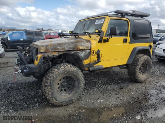 2000 Jeep Wrangler Sport with VIN 1J4FA49S3YP747043, listed as a Copart auction lot 46514394 with 0 mi miles and Salvage Title. Bid and sale history available at carsss.com. Image 1.