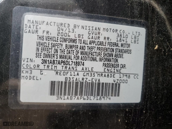 2013 Nissan Sentra SR with VIN 3N1AB7AP6DL718974, listed as a Copart auction lot 46794575 with 133,018 mi miles and Clean Title. Bid and sale history available at carsss.com. Image 12.