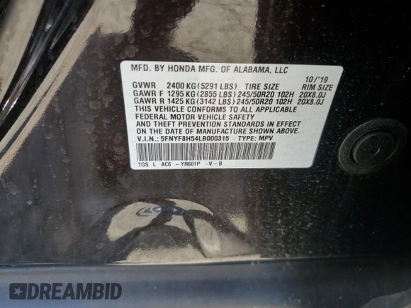 2020 Honda Passport EX-L z VIN 5FNYF8H54LB000315, wystawiony jako Copart lot #59194895 z przebiegiem 52 048 mil mil oraz Szkoda całkowita • Salvage title. Historia ofert i sprzedaży dostępna na DreamBid. Obrazek 13.