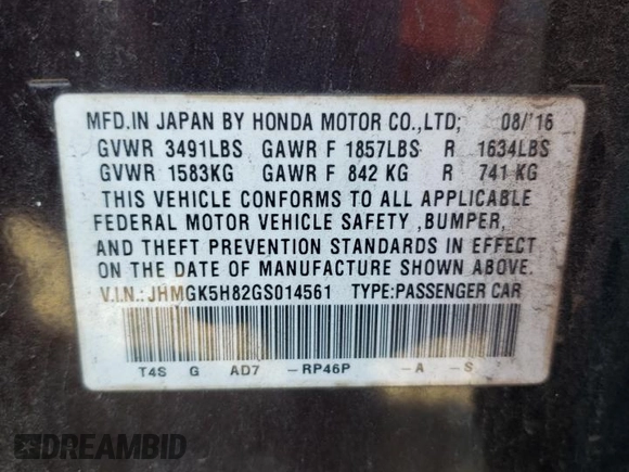2016 Honda Fit EX-L with VIN JHMGK5H82GS014561, listed as a Copart auction lot 46746815 with 77,525 mi miles and Salvage title. Bid and sale history available at DreamBid. Image 13.