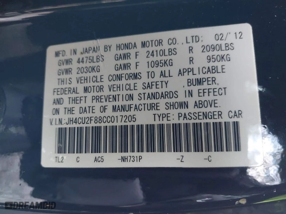 2012 Acura TSX Special Edition with VIN JH4CU2F88CC017205, listed as a IAAI auction lot 41494228 with 1 mi miles. Bid and sale history available at carsss.com. Image 9.