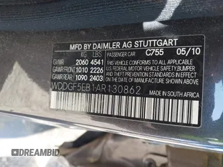 2010 Mercedes-Benz C-Class C 300 Sport with VIN WDDGF5EB1AR130862, listed as a IAAI auction lot 41819105 with 1 mi miles. Bid and sale history available at carsss.com. Image 9.