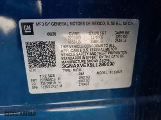 2020 Chevrolet Equinox LT with VIN 3GNAXVEX9LL289090, listed as a Copart auction lot 53211295 with 62,747 mi miles and Salvage Title. Bid and sale history available at carsss.com. Image 13.