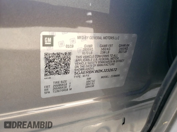 2019 Buick Enclave Essence with VIN 5GAERBKW2KJ232672, listed as a Copart auction lot 54578785 with 108,478 mi miles and Non Repairable. Bid and sale history available at DreamBid. Image 14.