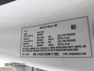 2022 Tesla Model 3 Performance with VIN 5YJ3E1EC6NF111958, listed as a IAAI auction lot 41583972 with 28,431 mi miles and . Bid and sale history available at DreamBid. Image 9.