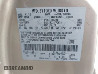 2010 Ford Escape XLT with VIN 1FMCU9D75AKB64794, listed as a IAAI auction lot 42141609 with 118,791 mi miles. Bid and sale history available at carsss.com. Image 9.