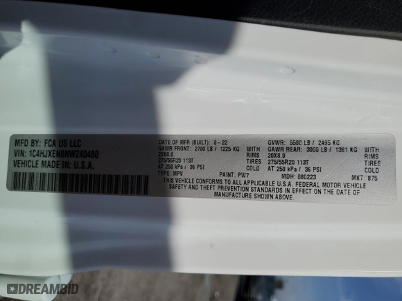 2022 Jeep Wrangler Unlimited Sahara with VIN 1C4HJXEN8NW240480, listed as a Copart auction lot 45470835 with 36,783 mi miles and Salvage Title. Bid and sale history available at carsss.com. Image 12.