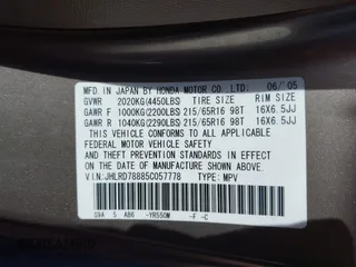 2005 Honda CR-V EX with VIN JHLRD78885C057778, listed as a IAAI auction lot 42005355 with 167,952 mi miles and . Bid and sale history available at DreamBid. Image 9.