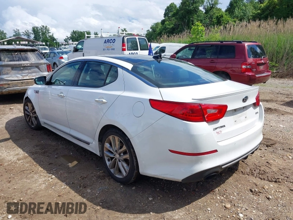 2014 Kia Optima SXL Turbo with VIN 5XXGR4A62EG342201, listed as a IAAI auction lot 42344058 with 108,358 mi miles and . Bid and sale history available at DreamBid. Image 3.