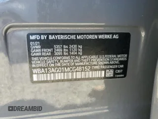 2021 BMW 5 Series 530e with VIN WBA13AG01MCG48152, listed as a Copart auction lot 57289354 with Not Provided miles and Salvage Title. Bid and sale history available at carsss.com. Image 12.