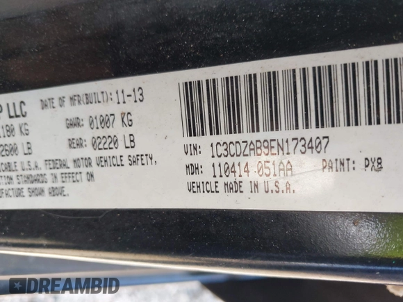 2014 Dodge Avenger SE with VIN 1C3CDZAB9EN173407, listed as a IAAI auction lot 42058578 with 197,205 mi miles and . Bid and sale history available at DreamBid. Image 9.