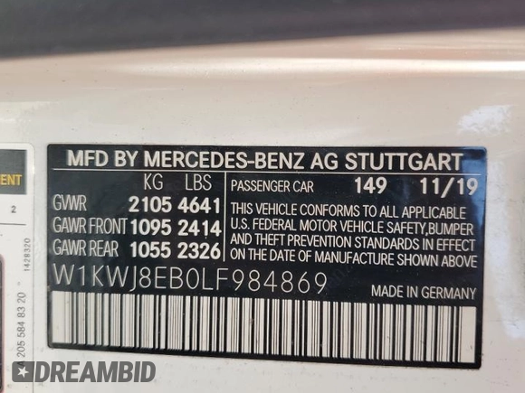 2020 Mercedes-Benz C 300 z VIN W1KWJ8EB0LF984869, wystawiony jako Copart lot #56933844 z przebiegiem 36 209 mil mil oraz Szkoda całkowita • Salvage title. Historia ofert i sprzedaży dostępna na DreamBid. Obrazek 12.