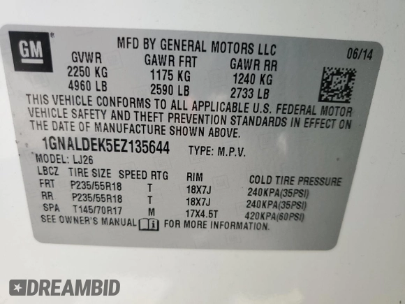 2014 Chevrolet Equinox LTZ with VIN 1GNALDEK5EZ135644, listed as a Copart auction lot 51058905 with 112,736 mi miles and Salvage Title. Bid and sale history available at carsss.com. Image 13.