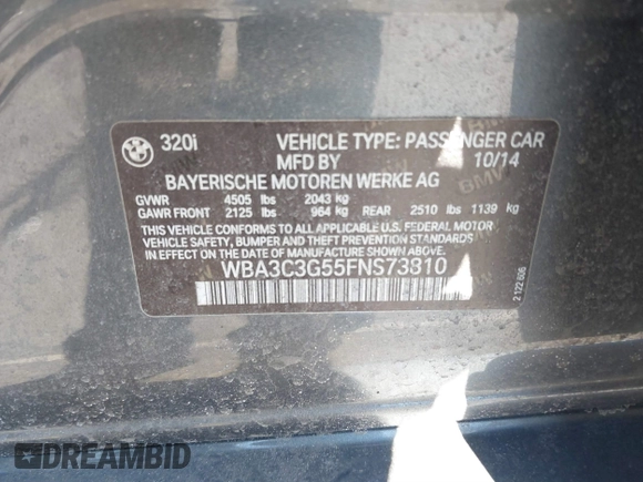 2015 BMW 3 Series 320i xDrive с VIN WBA3C3G55FNS73810, выставлен на аукционе IAAI как лот 41822468 с пробегом 76 779 миль миль и . История ставок и продаж доступна на DreamBid. Изображение 9.