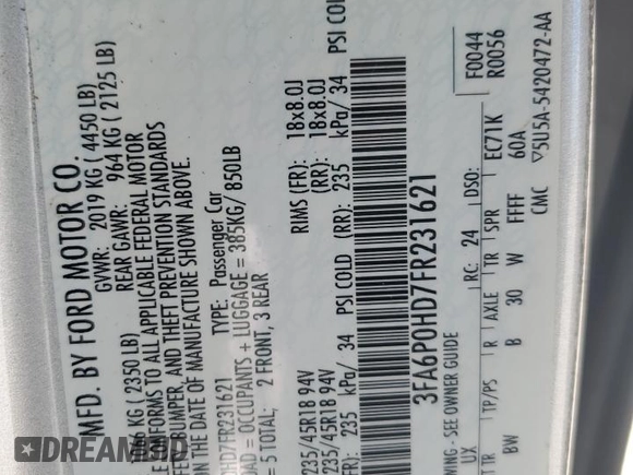 2015 Ford Fusion SE with VIN 3FA6P0HD7FR231621, listed as a Copart auction lot 65092145 with Not provided miles and Clean title. Bid and sale history available at DreamBid. Image 12.