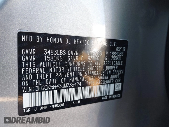 2018 Honda Fit LX with VIN 3HGGK5H43JM735424, listed as a IAAI auction lot 41381399 with 105,044 mi miles. Bid and sale history available at carsss.com. Image 9.