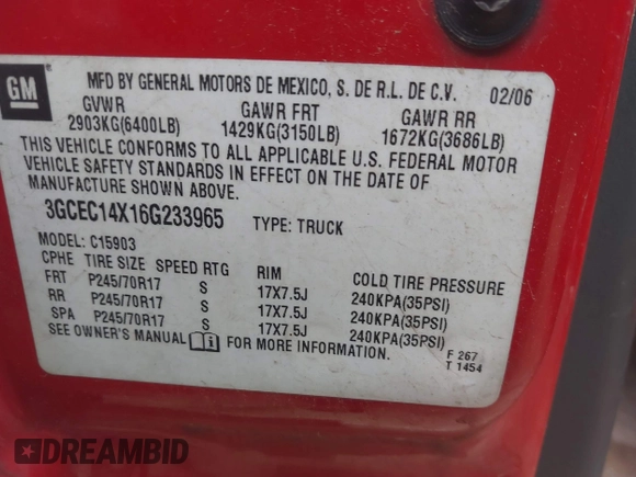 2006 Chevrolet Silverado 1500 Work Truck with VIN 3GCEC14X16G233965, listed as a IAAI auction lot 42055313 with Not Provided miles. Bid and sale history available at carsss.com. Image 9.