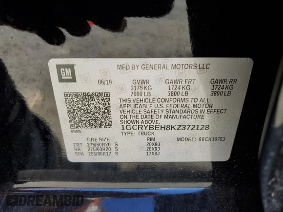 2019 Chevrolet Silverado 1500 Custom with VIN 1GCRYBEH8KZ372128, listed as a Copart auction lot 61106394 with 24,289 mi miles and Salvage Title. Bid and sale history available at DreamBid. Image 12.