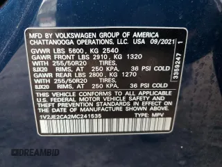 2021 Volkswagen Atlas SE with VIN 1V2JE2CA2MC241535, listed as a Copart auction lot 44203225 with 33,995 mi miles and Salvage title. Bid and sale history available at DreamBid. Image 13.