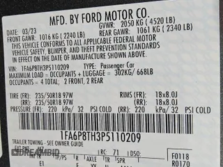 2023 Ford Mustang EcoBoost with VIN 1FA6P8TH3P5110209, listed as a Copart auction lot 48497035 with 30,770 mi miles and Clean Title. Bid and sale history available at carsss.com. Image 12.