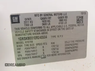 2014 Chevrolet Tahoe LT with VIN 1GNSKBE01ER240904, listed as a IAAI auction lot 42277461 with 176,745 mi miles and . Bid and sale history available at DreamBid. Image 9.