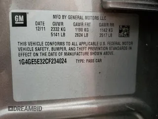 2012 Buick LaCrosse Premium 1 with VIN 1G4GE5E32CF234024, listed as a Copart auction lot 46026985 with Not provided miles and Non repairable. Bid and sale history available at DreamBid. Image 12.
