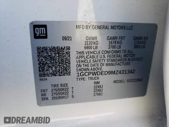 2021 Chevrolet Silverado 1500 RST with VIN 1GCPWDED9MZ431342, listed as a Copart auction lot 87244234 with 64,518 mi miles and Salvage Title. Bid and sale history available at carsss.com. Image 12.