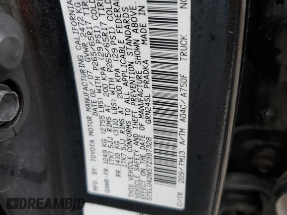 2007 Toyota Tacoma с VIN 5TELU42N57Z397328, выставлен на аукционе Copart как лот 63287445 с пробегом 252 933 миль миль и Чистый • Clean title. История ставок и продаж доступна на DreamBid. Изображение 12.