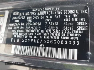 2016 Kia Sorento EX with VIN 5XYPHDA5XGG083093, listed as a IAAI auction lot 42138707 with 156,799 mi miles and . Bid and sale history available at DreamBid. Image 9.