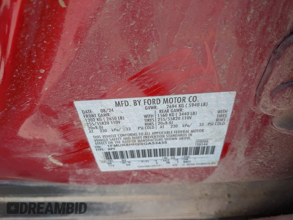 2025 Ford Explorer with VIN 1FMUK8HH9SGA53435, listed as a IAAI auction lot 42226284 with 17,345 mi miles and . Bid and sale history available at DreamBid. Image 9.