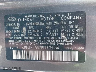 2019 Hyundai Tucson SE with VIN KM8J23A42KU079664, listed as a IAAI auction lot 41905729 with 14,624 mi miles. Bid and sale history available at carsss.com. Image 9.