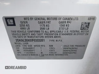 2015 GMC Terrain SLT z VIN 2GKALSEKXF6303261, wystawiony jako IAAI lot #41587386 z przebiegiem 132 260 mil mil oraz . Historia ofert i sprzedaży dostępna na DreamBid. Obrazek 9.