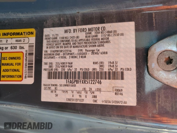 2024 Ford Mustang GT Premium with VIN 1FAGP8FFXR5122746, listed as a Copart auction lot 75269924 with Not provided miles and Non repairable. Bid and sale history available at DreamBid. Image 13.