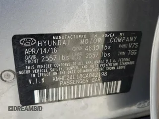2016 Hyundai Sonata Hybrid SE with VIN KMHE24L18GA042198, listed as a Copart auction lot 61177343 with 95,810 mi miles. Bid and sale history available at carsss.com. Image 12.