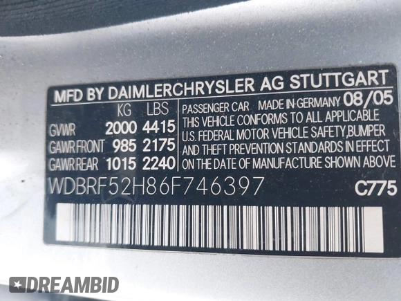 2006 Mercedes-Benz C 230 Sport with VIN WDBRF52H86F746397, listed as a IAAI auction lot 41976060 with 156,614 mi miles and . Bid and sale history available at carsss.com. Image 9.