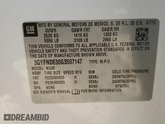2016 Cadillac SRX Premium Collection with VIN 3GYFNDE36GS507147, listed as a Copart auction lot 84918574 with Not provided miles and Salvage title. Bid and sale history available at DreamBid. Image 13.