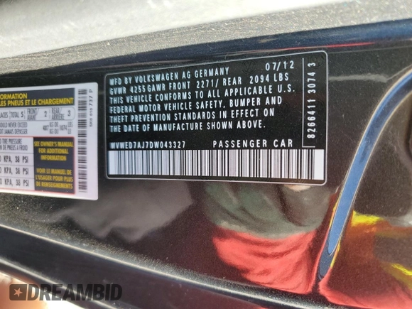 2013 Volkswagen GTI с VIN WVWED7AJ7DW043327, выставлен на аукционе Copart как лот 72492174 с пробегом 98 854 миль миль и Списание • Salvage title. История ставок и продаж доступна на DreamBid. Изображение 14.